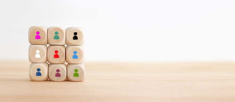 image of wooden cubes with people figures, human resources, leadership and management concept