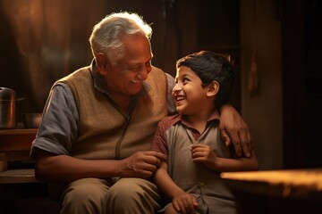 An Old Man and a Little Boy Share a Heartwarming Moment. A fictional character Created By Generated AI.