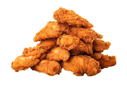 pile of fried chicken isolated white background, reality, stock photography, high quality, professional photography
