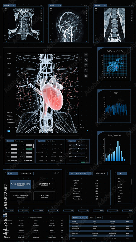 Poster 3d render vertical screen: mobile health monitoring medical software interface for clinics. smartpho