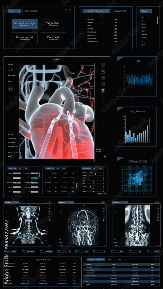 Aufkleber 3D Render Vertical Screen: Mobile Health Monitoring Medical Software Interface for Clinics. Smartphone Application With X-rays, MRIs of Brain And Spinal Cord. App Tracking Vitals During Heart Surgery