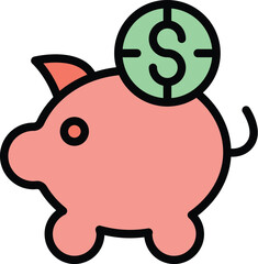 Piggy bank icon outline vector. Profit finance. Fund grow color flat