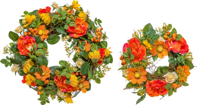 Wreaths made by artificial flowers and plants with transparent background - Powered by Adobe