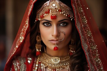 Beautiful Indian woman adorned with traditional jewelry and heavy makeup. A fictional character Created By Generated AI.