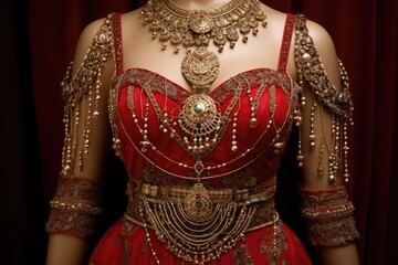 Elegant Indian woman adorned with traditional jewelry and ornaments. A fictional character Created By Generated AI.