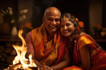The Happy Couple - A Yoga Fire Ceremony. A fictional character Created By Generated AI.