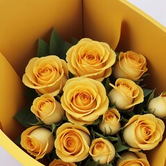  Fresh yellow roses in the bouquet. Gifting Flowers and background. AI Generative