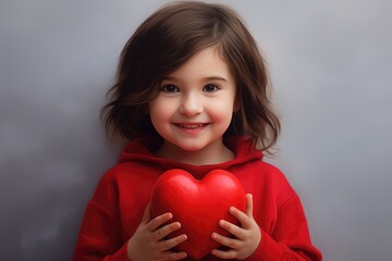 A child holding a heart-shaped object. A fictional character Created By Generated AI.