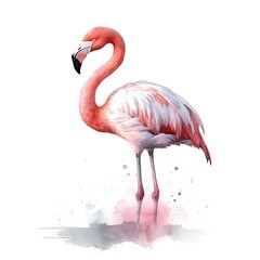 pink flamingo isolated on white Watercolor illustration