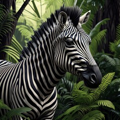 Fototapeta na wymiar Zebra In The Jungle