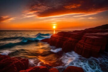 Fototapeta na wymiar sunset over the ocean, Created with Generative AI