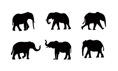 silhouettes of cute elephants walking and standing or icon sheet of elephants in silhouette style