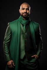 Obraz premium Green Suit with a GREEN Tie - Stylish and Formal Attire. A fictional character Created By Generated AI.