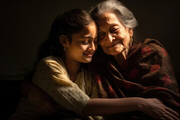 An Indian Heartwarming Moment Between a Young Girl and an Old Lady. A fictional character Created By Generated AI.