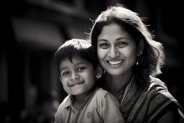 A Mother Smiling with Her Son. A fictional character Created By Generated AI.