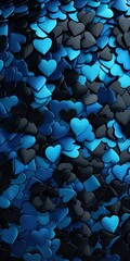 Heartcore Brilliance in Thick Impasto Background - Blue and Black Hearts Illustrated for a Realistic and Detailed Wallpaper Experience - Hearts Backdrop created with Generative AI Technology
