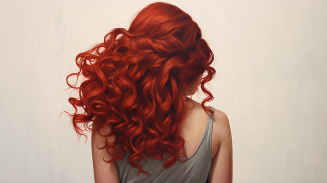 Luxurious red hair washed with shampoo, new quality, versatile colorful technology, image illustration design, generative ai