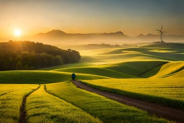 A peaceful countryside fields of wheat generated by AI tool