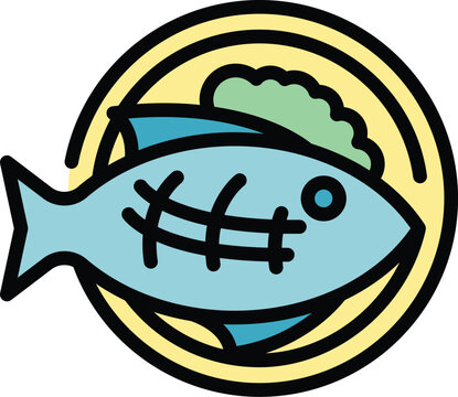 blue fish on plate, simple design clip art preview
