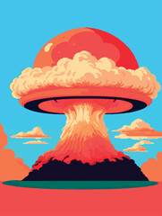 Vector illustration of a nuclear explosion mushroom cloud. A powerful symbol of destructive force and historical events. EPS-10