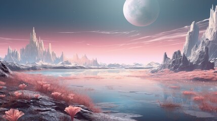 sunrise over the lake. Generative AI