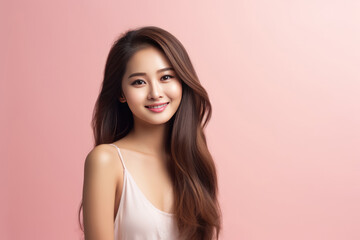 Beautiful Young Happy Thai Woman On Pink Background