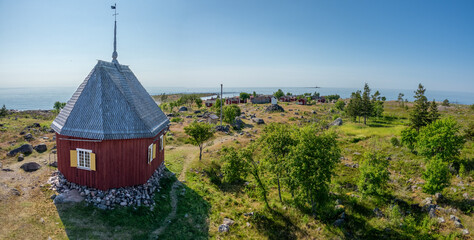 Church built in 1780 at Maakalla island, Finland. Popular summer destination from Kalajoki Hiekkasärkät. - obrazy, fototapety, plakaty