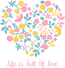 T-shirt consisting of a combination of heart and flowers and a design that can be used in many places.