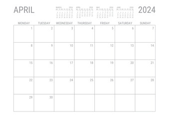 April Calendar 2024 Monthly Planner Printable A4 Monday Start