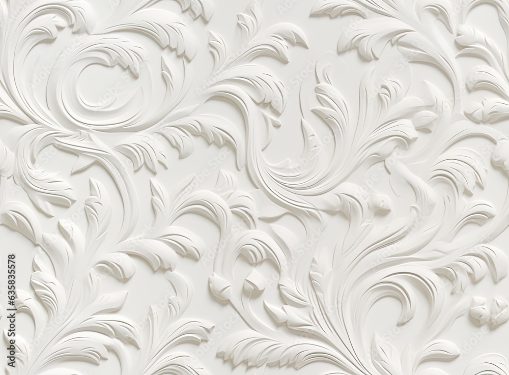 Wall mural gypsum patterns of white flowers, gypsum background floral pattern. seamless pattern. seamless wallp