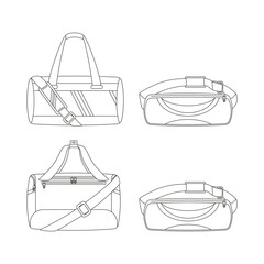 Carryall, belt bag. Sport equipment. Fitness inventory. Flat vector illustration. Line art.