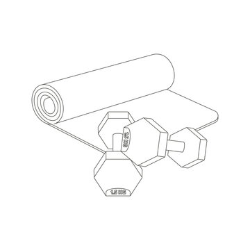 yoga mat and dumbbells outline clip art preview