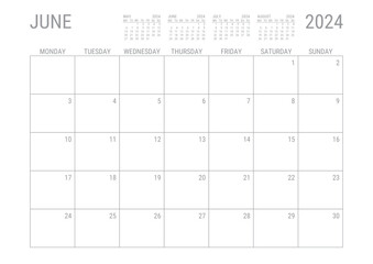 June Calendar 2024 Monthly Planner Printable A4 Monday Start