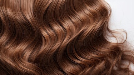 Naklejka premium Closeup of Brown Wavy Hair with Shiny Texture on White Background: Generative AI