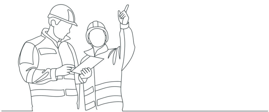 Building Construction Worker Line Art Style Vector Illustration