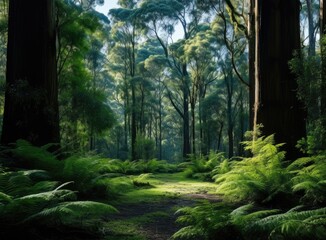 Drone view of amazing green forest with trees and bushes growing in countryside. Created with Generative AI technology.