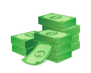 Isometric view stack of cash. Cash icon bundle of green note vector illustration.