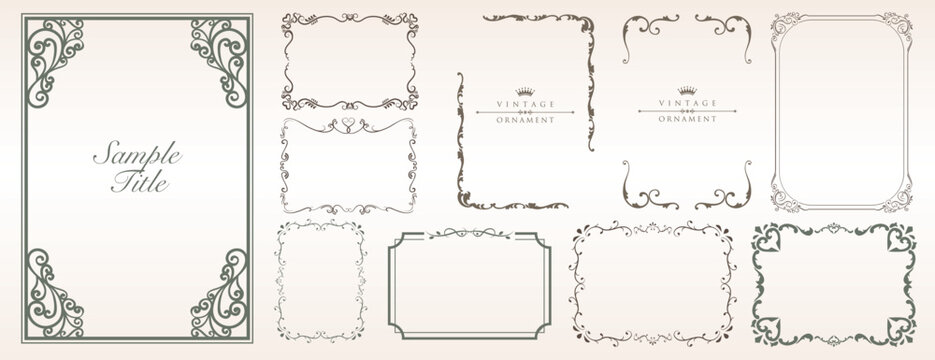 Vintage decorative frames. Retro ornamental frame, ornaments and ornate border. Isolated icons vector set
