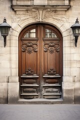 Fototapeta na wymiar Elegant Old Front Door with Antique Design - Beautiful Architecture in the City