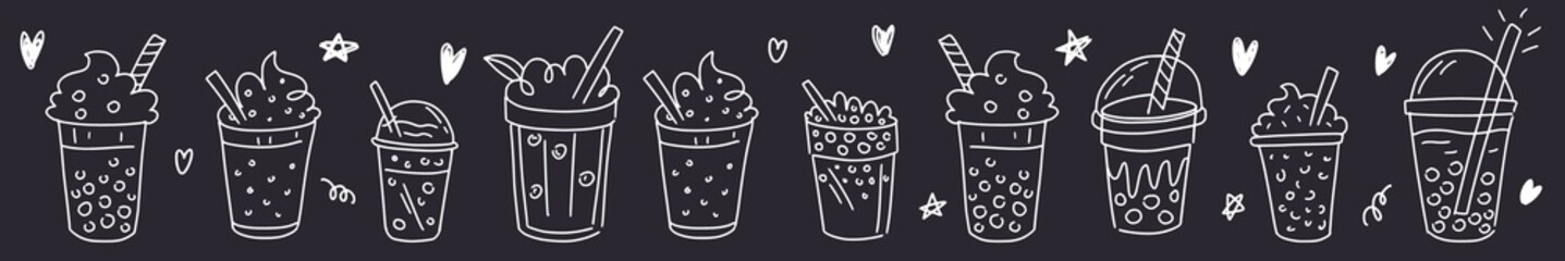 Collection of bubble tea hand-drawn in doodle style	
