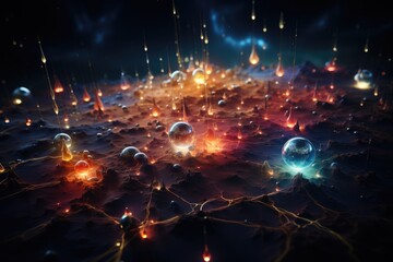 Journey into the Subatomic: Visualizing Quantum Bits and the Futuristic Potential They Hold
 - obrazy, fototapety, plakaty