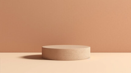 Podium in beige pastel colors. Empty space for promotional product.