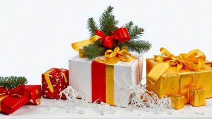 Fototapeta na wymiar Christmas tree and gifts on white background isolated
