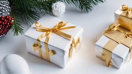 Fototapeta na wymiar christmas tree with white present boxes on white background 