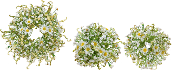 Wreaths made by artificial flowers and plants with transparent background