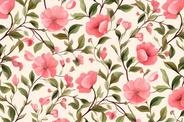 textile spring wallpaper fabric flower pattern summer leaf drawing art. Generative AI.