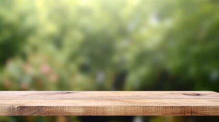 Empty wooden board with natural view blur 