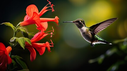 Hummingbird feeding on flower made with Ai generative technology