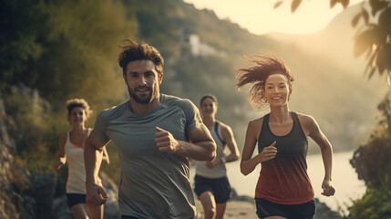 Fototapeta premium Scenic Run with Friends AI