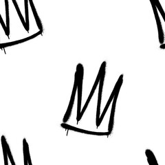 Seamless pattern of sprayed crown with overspray in black over white. Vector illustration template